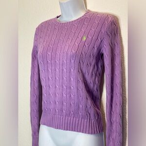 RALPH LAUREN PURPLE SPORT CABLE KNIT SWEATER WOMANS XS W/GREEN PONY